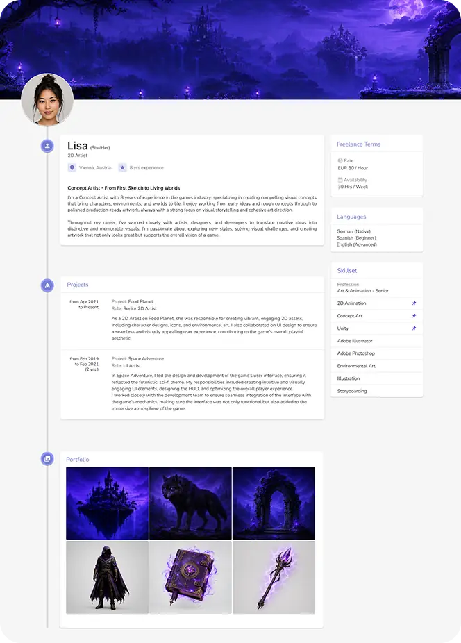 Example of a DevMatch freelancer profile